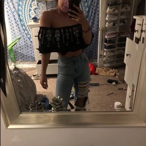 Flowy black off the shoulder crop top